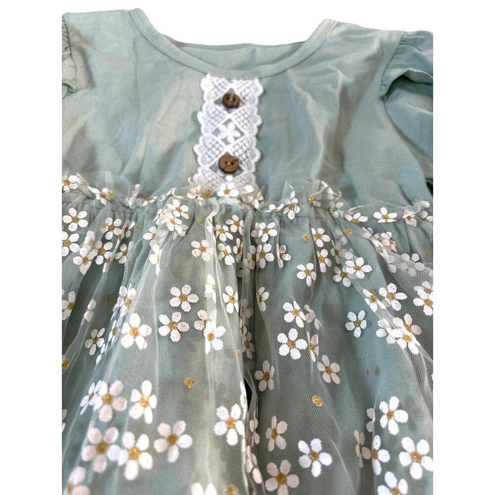 Toddler Girls Matching Pants Set Floral Green/White/Gold Size 3-4 Yrs